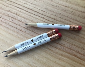 Custom Name Stamped Mini Pencils with engraved heart - Gifts/Favors