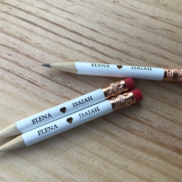 Custom Name Stamped Mini Pencils with engraved heart - Gifts/Favors