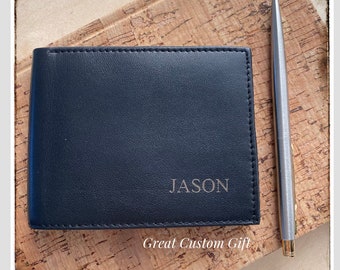 Genuine Leather Engraved Man Bifold Wallet custom Name Initial wallet Birthday, Christmas, Coworker, Friend, Boyfriend, Graduation Gift