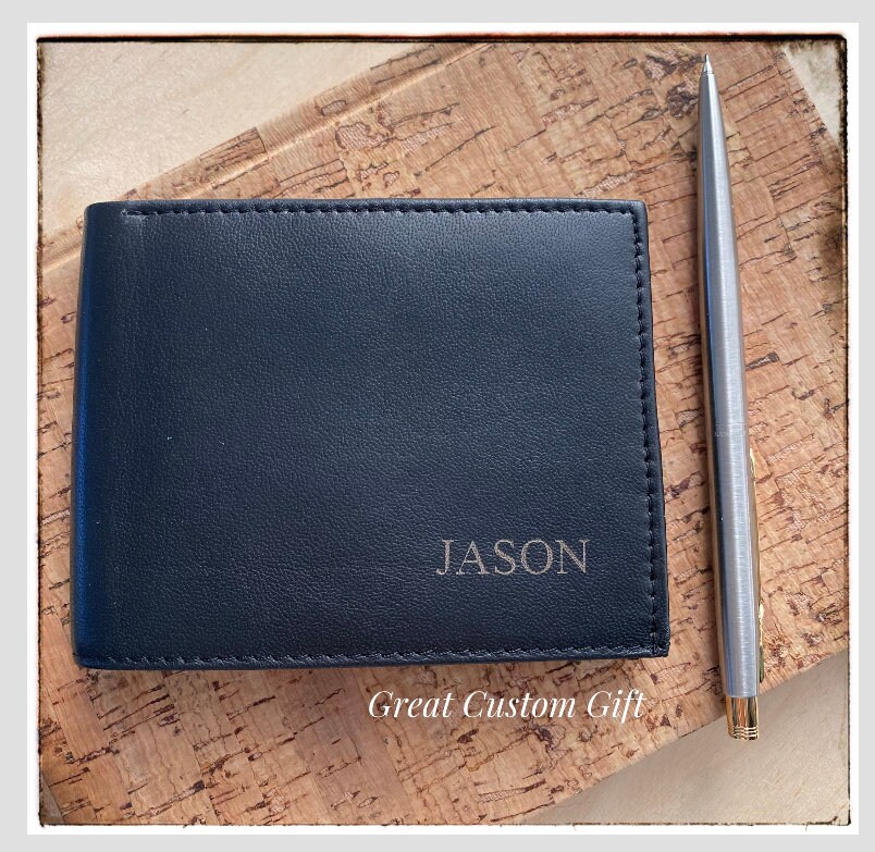 Genuine Leather Engraved Man Bifold Wallet custom Name Initial wallet Birthday, Christmas, Coworker, Friend, Boyfriend, Graduation Gift