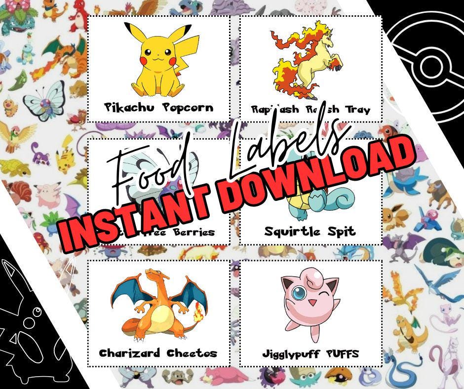 INSTANT DIGITAL DOWNLOAD Pokemon Party Food Labels - Pocket Monster ...
