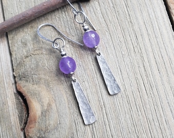 Amethyst Silver Earrings: February Birthstone, Bohemian Jewelry