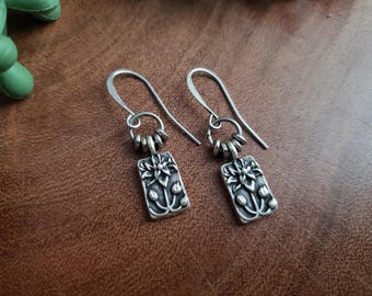 Silver Lotus Drop Earrings: Boho Yoga Jewelry