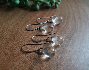 Clear Glass Teardrop Earrings: Hypoallergenic Silver or Copper