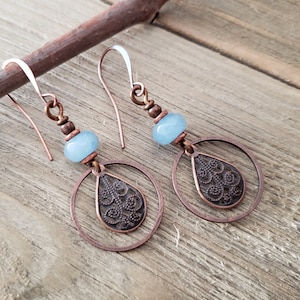 Aquamarine Earrings, Copper Earrings, Aquamarine Boho Earrings, Bohemian Earrings, March Birthstone Earrings, Birthstone Earrings