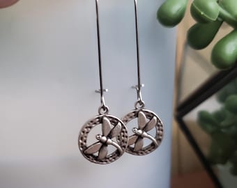 Silver Dragonfly Earrings: Boho Stainless Steel Dangle Earrings