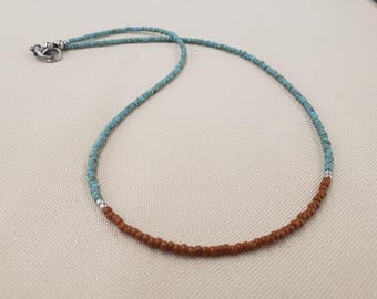 Seed Bead Necklace, Beaded Necklace, Turquoise Seed Bead Necklace, Layering Necklace, Minimalist Necklace, Thin Necklace