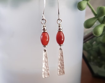 Carnelian Earrings, Silver Earrings, Bohemian Earrings, Carnelian Jewlery, Silver Dangle Earrings