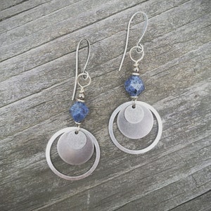 Dumortierite and Silver Earrings, Natural Stone Earrings, Silver Dangle Earrings, Blue Stone Earrings, Silver Jewelry, Hoop Earrings