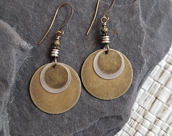 Mixed Metal Earrings, Brass and Silver Earrings, Boho Earrings, Mixed Metal Jewelry, Bohemian Jewelry