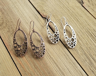 Oval Hoop Earrings, Copper Hoop Earrings, Silver Hoop Earrings, Geometric Earrings, Long Hoop Earrings, Oval Earrings, Gift for Her