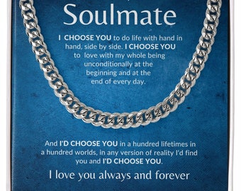 To My Soulmate Cuban Link Chain Anniversary Husband Boyfriend Wedding Gift for Him Christmas Graduation Birthday Sentimental Father's Day