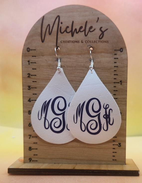 Monogrammed Faux Leather Teardrop Earrings - Stylish Personalized Accessories