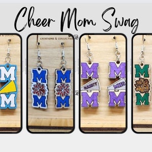 Cheer Mom PomPom Earrings, Handcrafted Cheer Mom Earrings, Custom Cheer Mom Earrings, Cheer Mom Handmade Wood Earrings