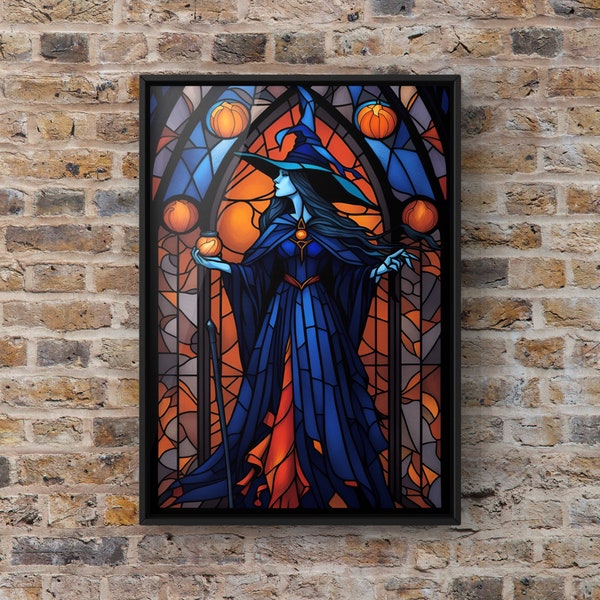 Stained glass witch, Halloween digital print, poster, decor