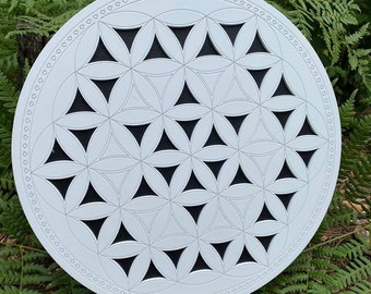 White-Flower of life-18,5 cm/7 inch -Aqua reel-music instrument that produces the sound of water.Like ocean drum,rain stick.For soundhealing
