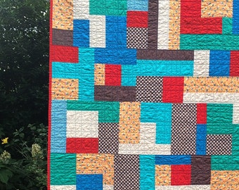 Handmade Modern Throw Quilt - Colorful 100% Cotton Fabrics