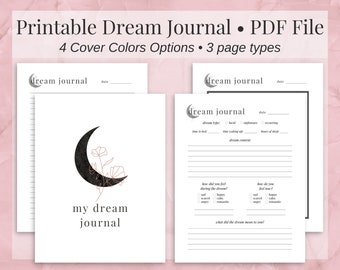 Moon Flower Dream Journal, Printable PDF Digital Download