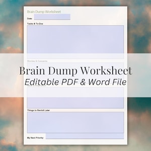 Brain Dump Worksheet | Mental Clarity Printable | Editable PDF | Personal Growth Worksheet | Overthinking Tool