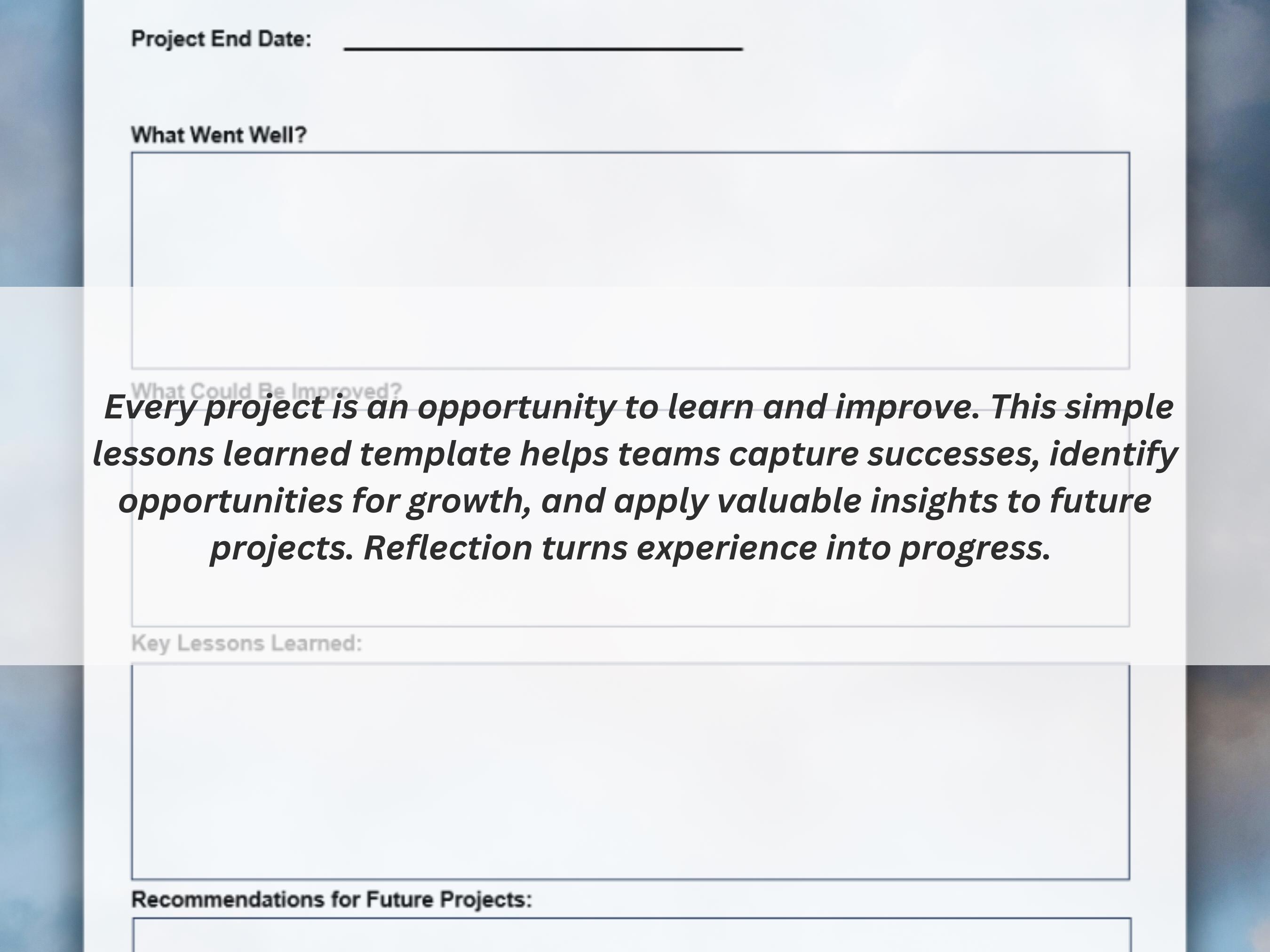Lessons Learned Template | Project Management Retrospective Worksheet ...