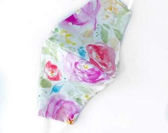 Water color floral face mask with adjustable straps