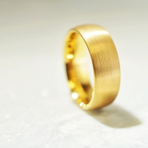 Men&#39;s Tungsten Carbide Yellow IP Plated Brushed Domed Classic Style 8mm Wedding Band | Anniversary Promise Ring | Engraving