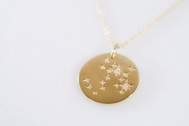 New 14k Solid Gold Zodiac Constellation Neckalce with Diamonds Birthday Gift Push Present Sagittarius image 1