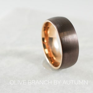 Free Engraving * Men&#39;s Tungsten Semi- Domed Brushed IP Plated brown  Outisde & Rose Good IP Plated inside 8mm Wedding Band | Promise Ring