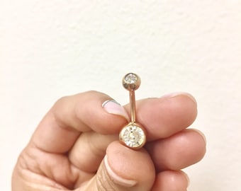 Flash Sale** Rose Gold Double CZ Titanium Belly Ring