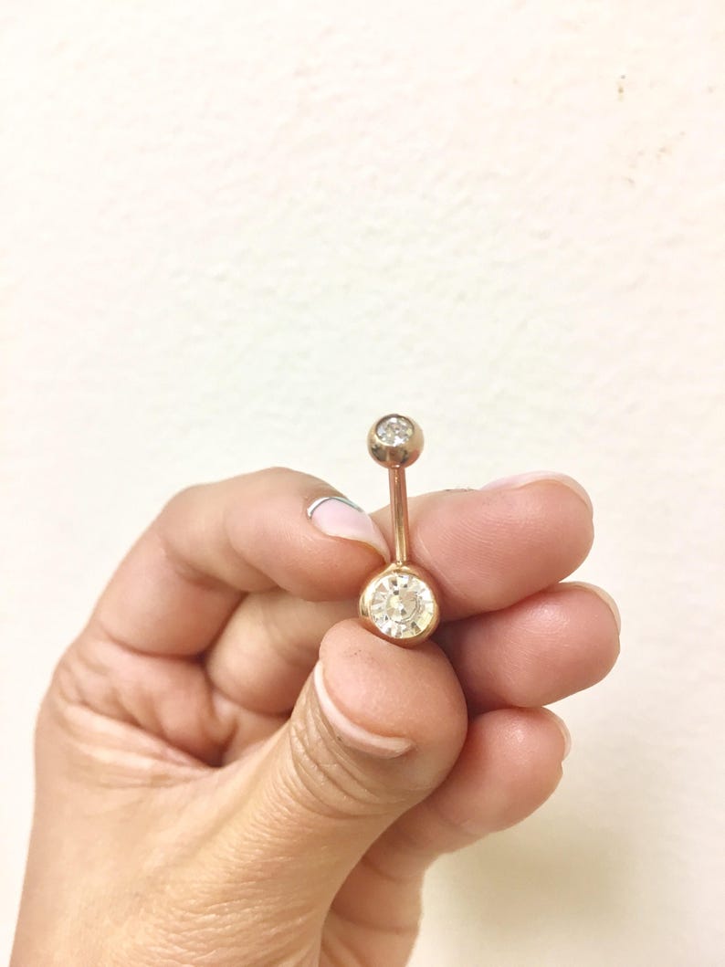 Flash Sale Rose Gold Double CZ Titanium Belly Ring image 1