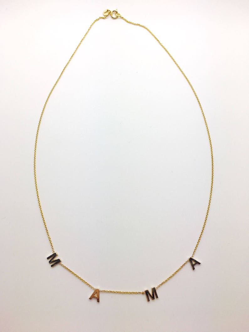 14k Solid Gold Spaced Letter Name Necklace Personalized Name Etsy