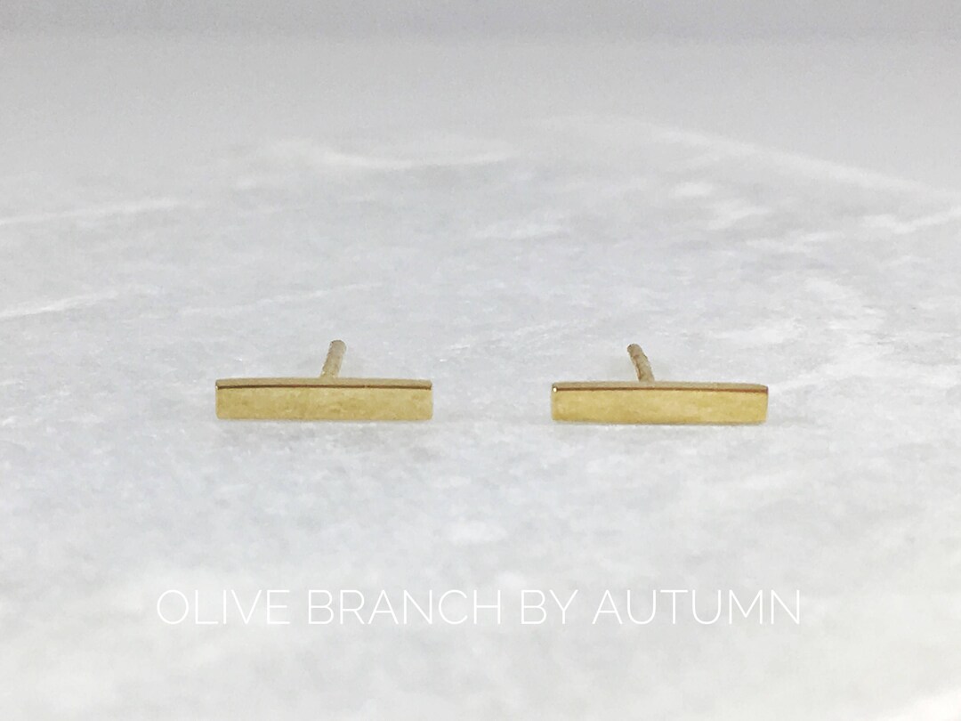 14k Gold Bar Stud Earrings Minimalist Earrings Line Studs Etsy