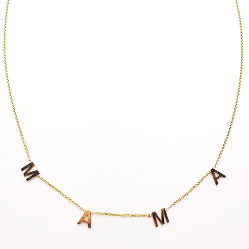 14k Solid Gold Spaced Letter Name Necklacerose Gold Etsy