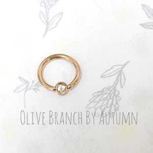 Rose Gold Cubiz Zirconia Titanium Captive Ring | Ear, Nose, & Septum Piercing 16 Gauge | Surgical Steel Rose Gold Hoop