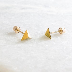 Minimal Dainty Solid 14k Gold Triangle Stud Earrings | Screw Back | Birthday gift | Everyday Earrings