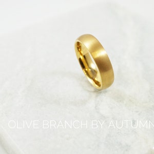 Engraving* Men&#39;s Tungsten Carbide Yellow Gold IP Plated Brushed Domed Classic Style 6mm Wedding Band | Promise Ring | Engraving