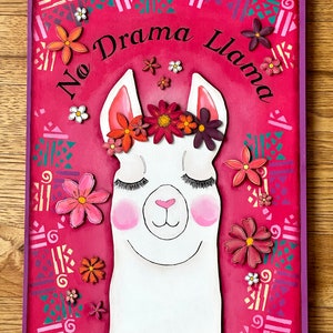 Whimsical No Drama Llama Hand Painted Dimensional Wood Art image 2