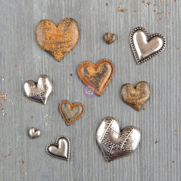 Mechanicals — Finnabair and Prima Marketing Metal Embellishments for Mixed-Media Art — Hearts, Latches, Gears, Knobs, Gizmos