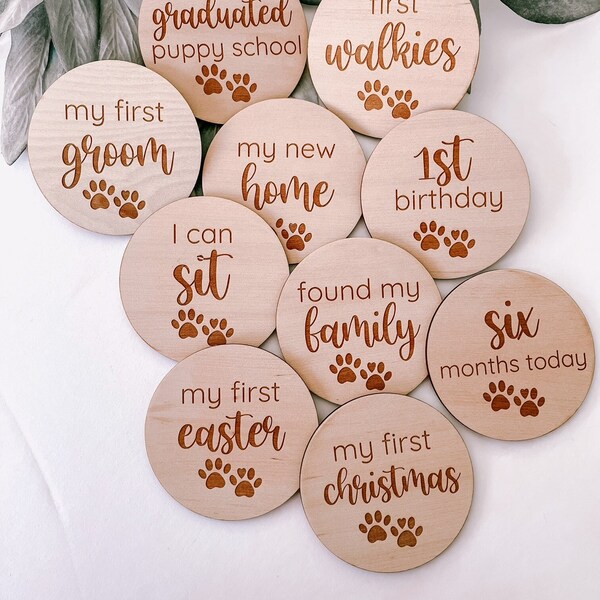 Puppy Milestones Ensemble de disques en bois (pour les nouveaux propriétaires de chiots) Faire-part de naissance de chiot, Âges hebdomadaires, Chiens, Chiot)