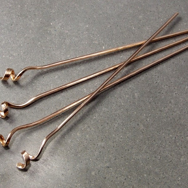 Ready to Ship - Twist Picks, Hand-Forged Solid Bronze Cocktail Picks, Set of Four