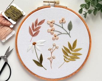 Summer Botanicals embroidery hoop art, finished hand embroidery, home decor, wall hanging