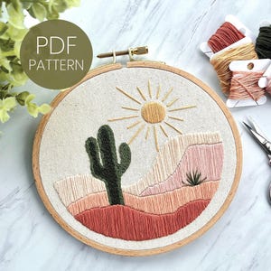 Desert Mountain Cactus Embroidery Pattern: Beginner DIY (PDF Pattern)