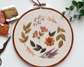 Delicate Botanicals embroidery hoop art, finished hand embroidery, home decor, wall hanging
