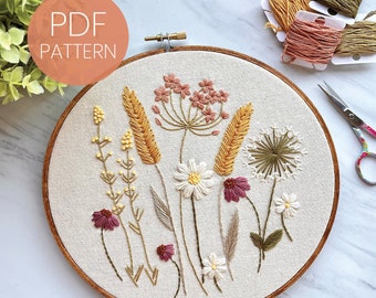 PDF Pattern - Meadow of Wildflowers - Step By Step Beginner Embroidery Pattern - embroidery design