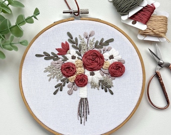 Petite Bouquet Embroidery Hoop Art: Stained Wood Frame, 6"