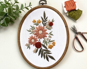 Dried Floral Embroidery Hoop: Hand-Stitched Flower Bouquet, Oval Wall Art