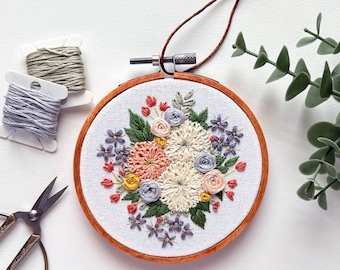 Spring Flowers embroidery hoop, floral home decor, finished embroidery, wall art