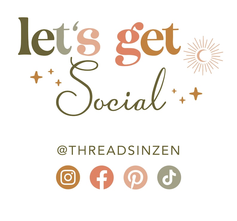 May include: Let's get social graphic with a crescent moon and stars. The text "@THREADSİNZEN" is below the graphic. Social media icons for Instagram, Facebook, Pinterest, and TikTok are below the text.