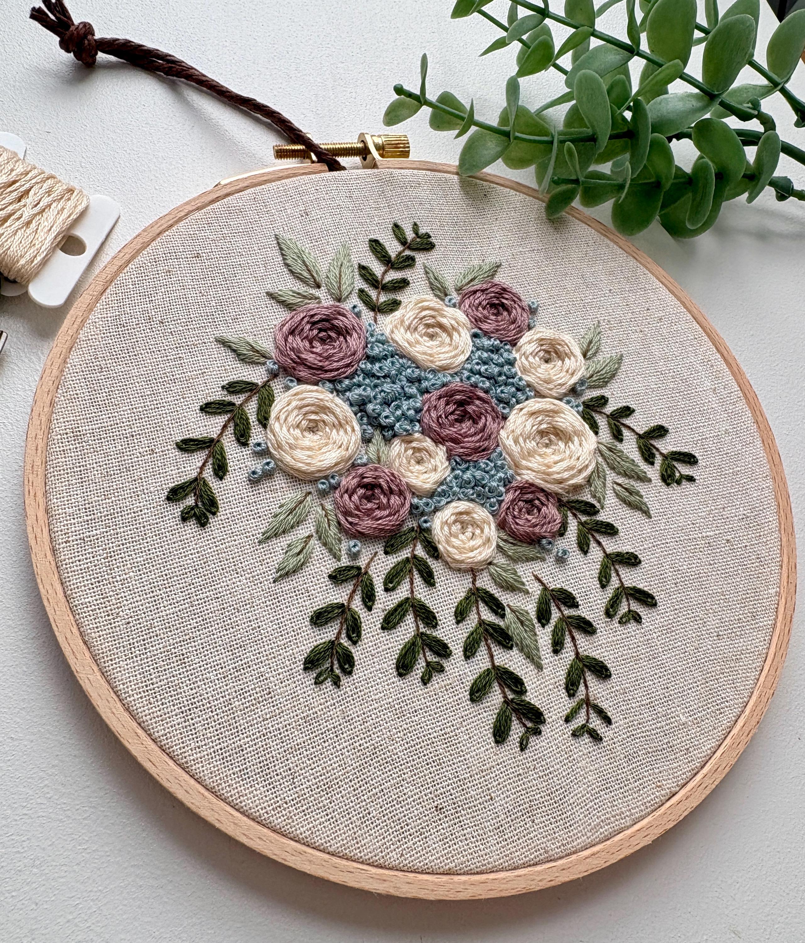 Hand Embroidered Floral Hoop Art – Heirloom Garden Botanical Wall Decor ...