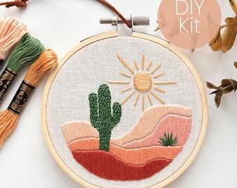 Desert Mountain Embroidery Kit: DIY Needle Craft Beginner Kit, Fiber Art wall hanging, Sewing gift